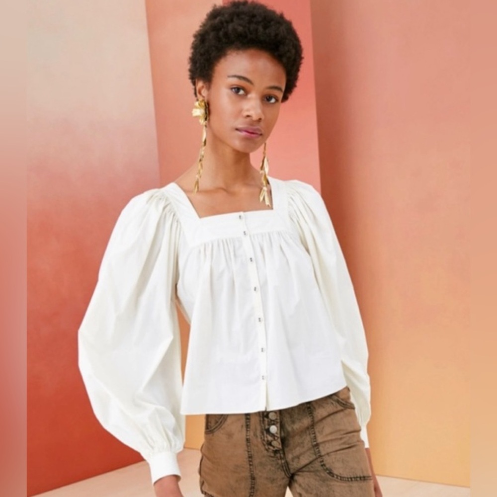 Ulla Johnson Amaris Tops White Square Neckline Long Sleeve Crop Top US 8 EUC